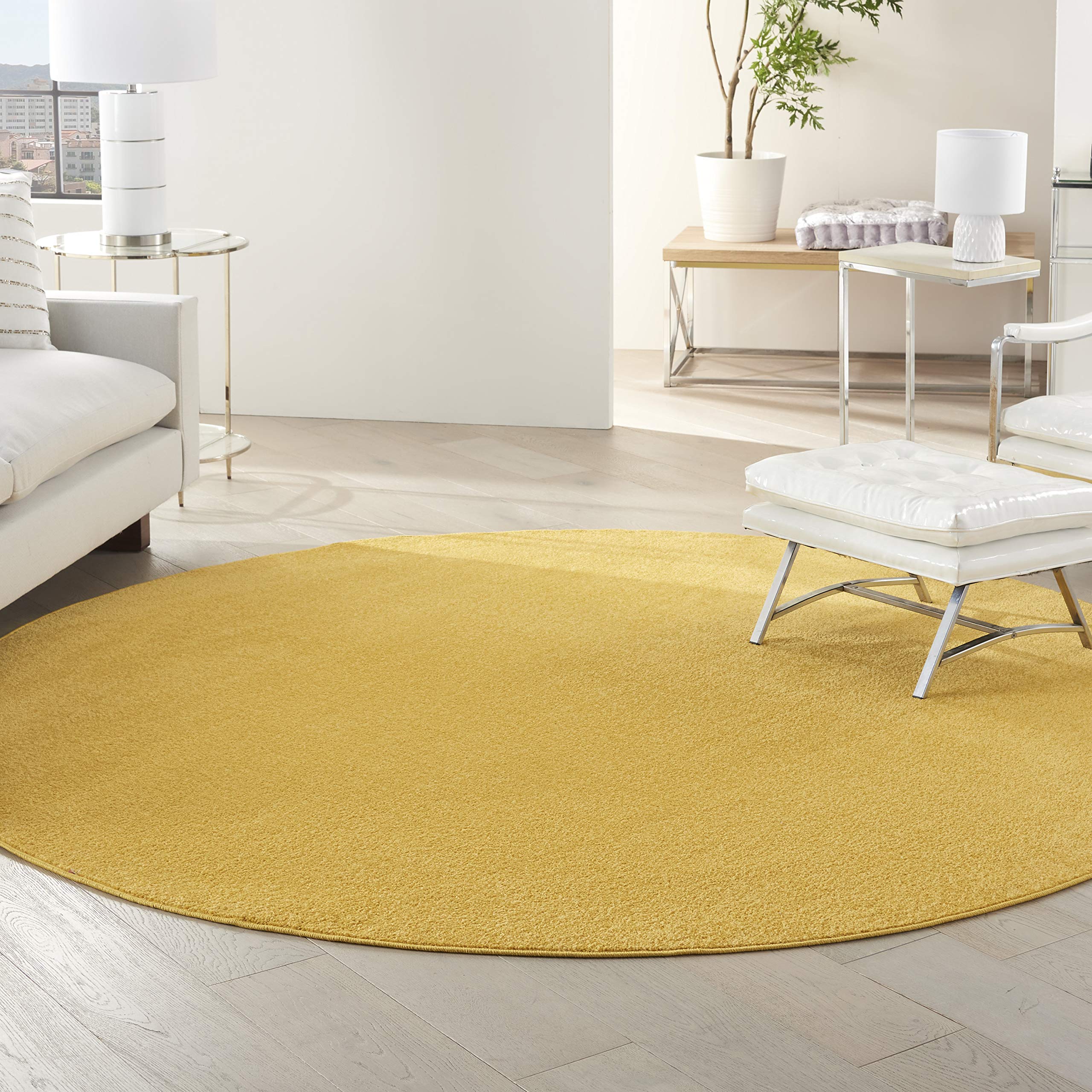 Nourison Essentials Indoor/Outdoor Yellow 8 x Round Area Rug, Easy Cleaning, Non Shedding, Bed Room, Living Room, Dining Room, 