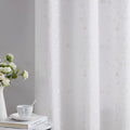 Bujasso White Floral Semi Sheer Curtains 84 inch Embroidered Leaf Patterned Window Curtain Panels with Lined Privacy Farmhouse L
