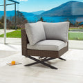 LOKATSE HOME Rattan Corner Sofa X Shape Leg Outdoor Furniture Patio Left-arm Chair with Cushions for Garden, Pool, Backyard, Bro