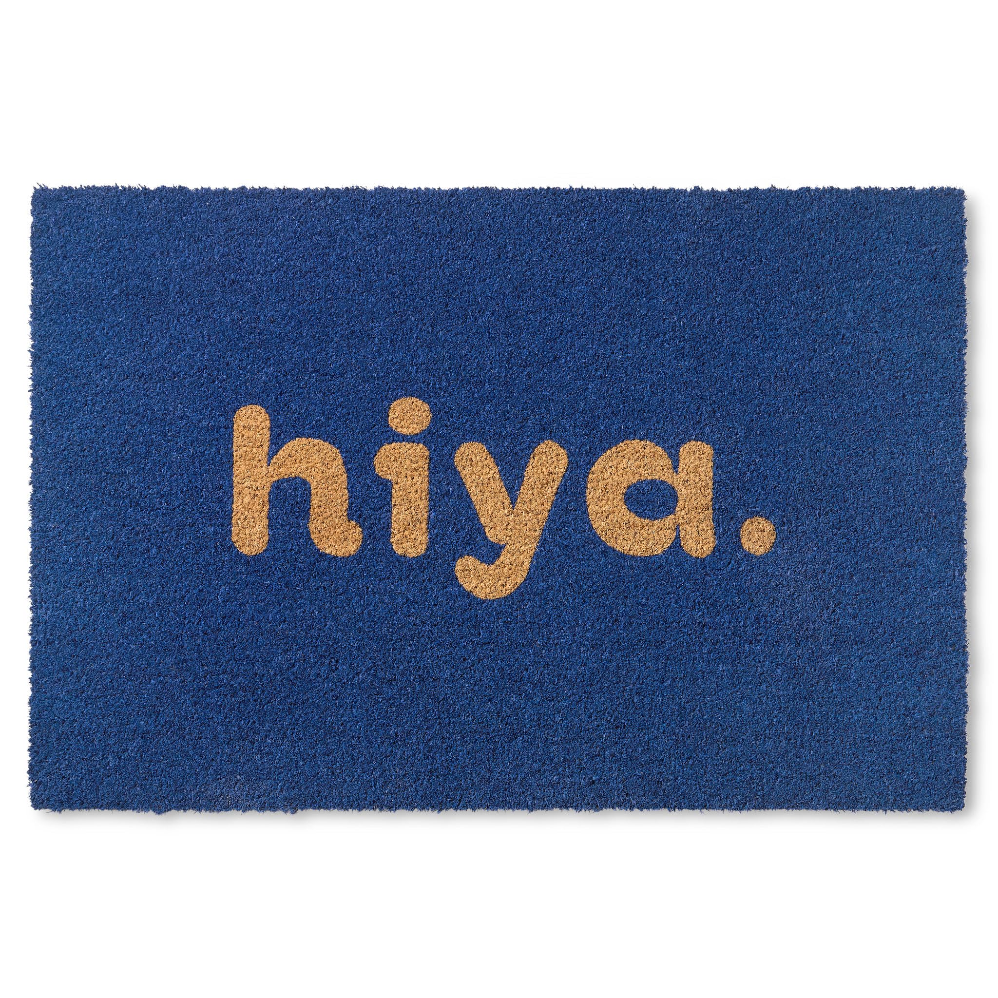 TOWN & COUNTRY TERRA Hiya Painted Welcome Door Mat, Natural Coir, Heavyweight, Non-Slip Entryway Mat, Blue, 24x36
