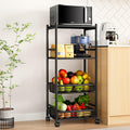 Kitchen Microwave Stand Shelf - 4 Tiers Metal Bakers Rack with Casters, Coffee Bar Station with Storage, Black