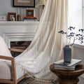 Sutuo Home Boho Curtain Crochet Lace Semi-Sheer Florals Hollow Knitted Handmade Tassels, Rod Pocket Window Treatment Vintage Rus