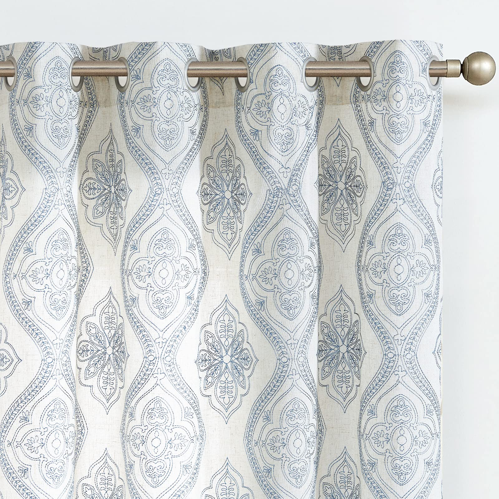 jinchan Linen Textured Curtains for Living Room Embroidered Design Window Curtains Light Filtering Flax Linen Look Window Treatm