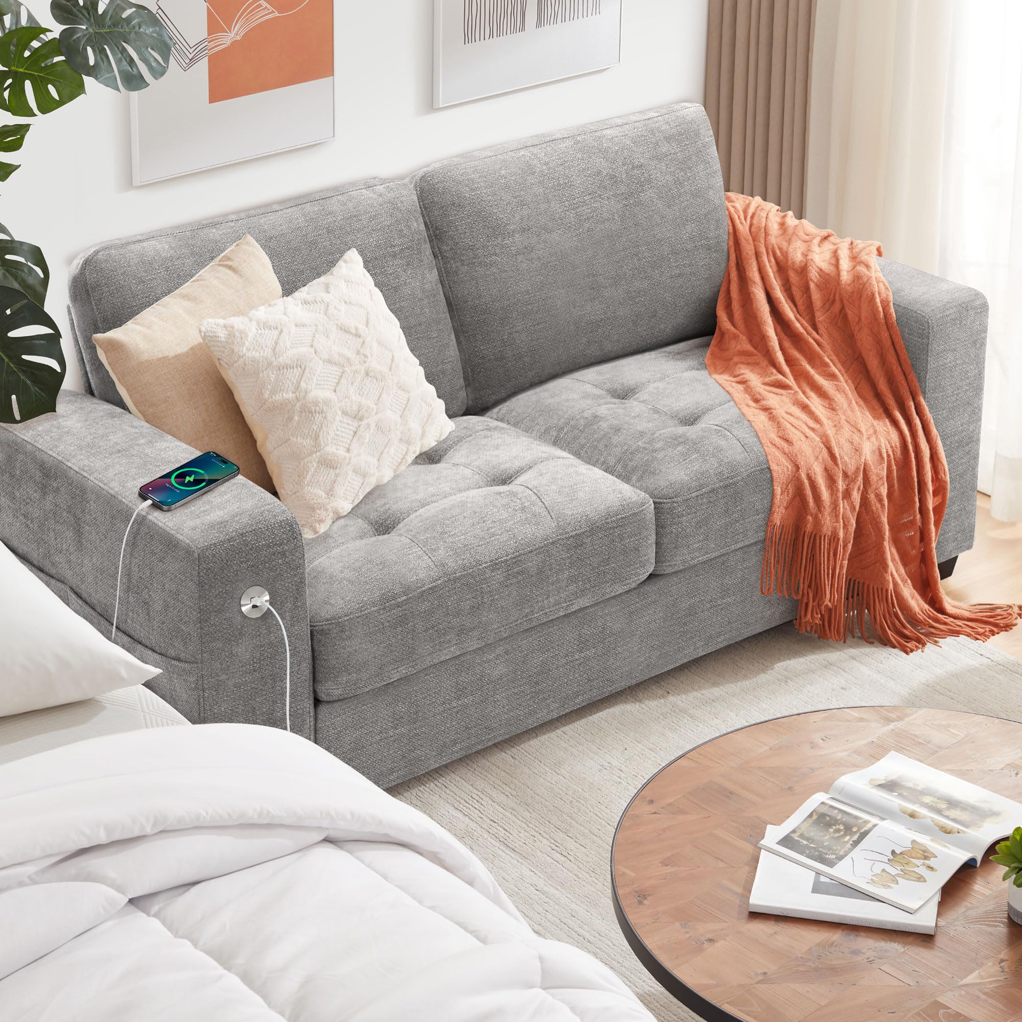 Ihanherry Sofa 70 Inch Loveseat with USB/Type-C Charging Port & Side Pocket, Comfy Modern 2-Seats Sofa for Living Room & Bedroom