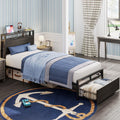 LIKIMIO Twin XL Bed Frames with Drawer, Storage Headboard with Outlets, No Box Spring Needed, Easy Assembly, Vintage Brown