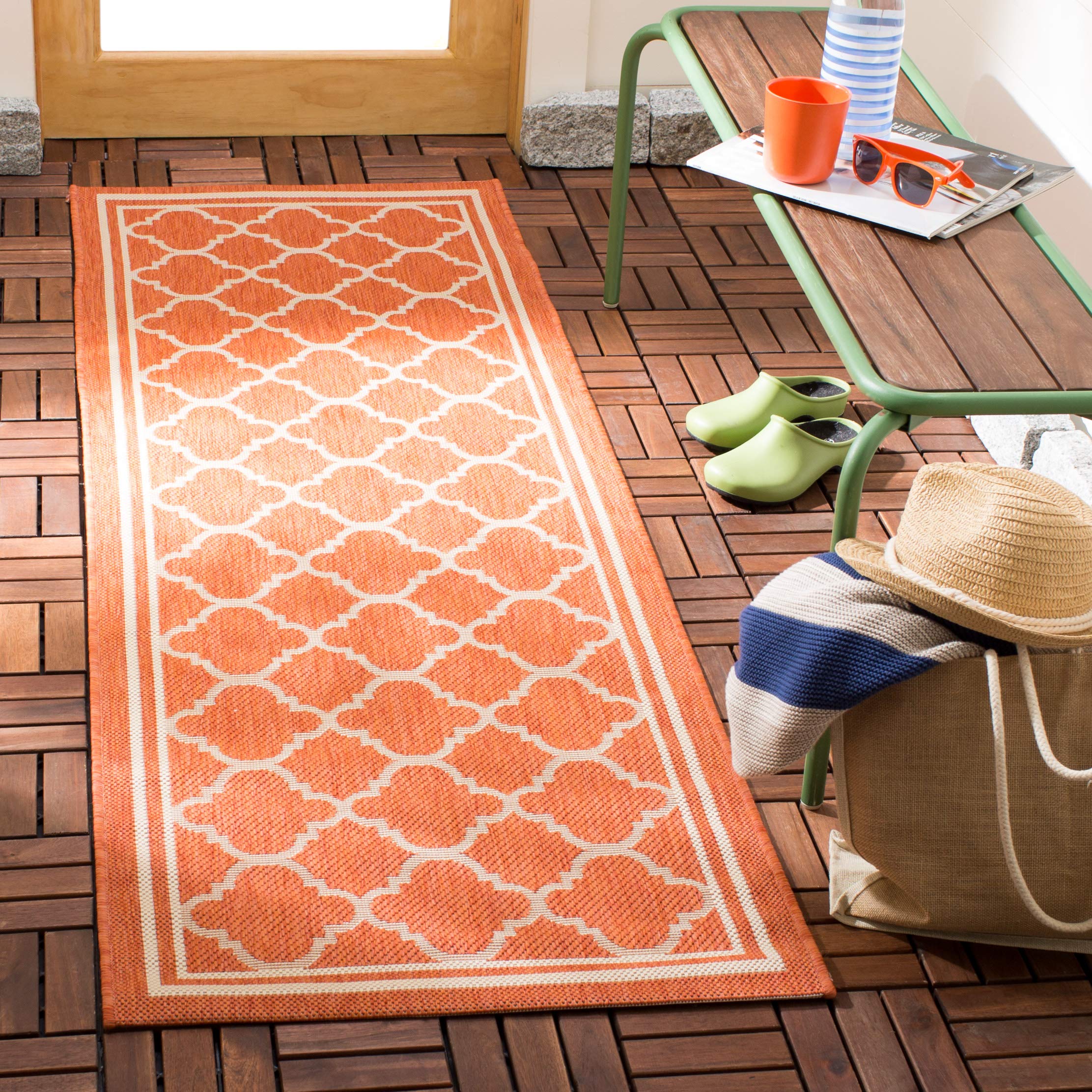 SAFAVIEH Courtyard Collection 23 x 12 Terracotta / Bone CY6918 Trellis Indoor/ Outdoor Waterproof Easy Cleaning Patio Backyard