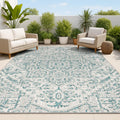 JONATHAN Y Boho Medallion Indoor Outdoor Area Rug 8X10 Teal/Gray, Estrella Textured Weave for Backyard, Patio, Porch, Easy-Clean