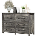 6 Drawer Dresser for Bedroom, Farmhouse Wood Chest of Drawers, Wide TV Stand Closet Storage Furniture with Metal Handle, Modern 