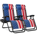 Best Choice Products Set of 2 Adjustable Steel Mesh Zero Gravity Lounge Chair Recliners w/Pillows and Cup Holder Trays - America