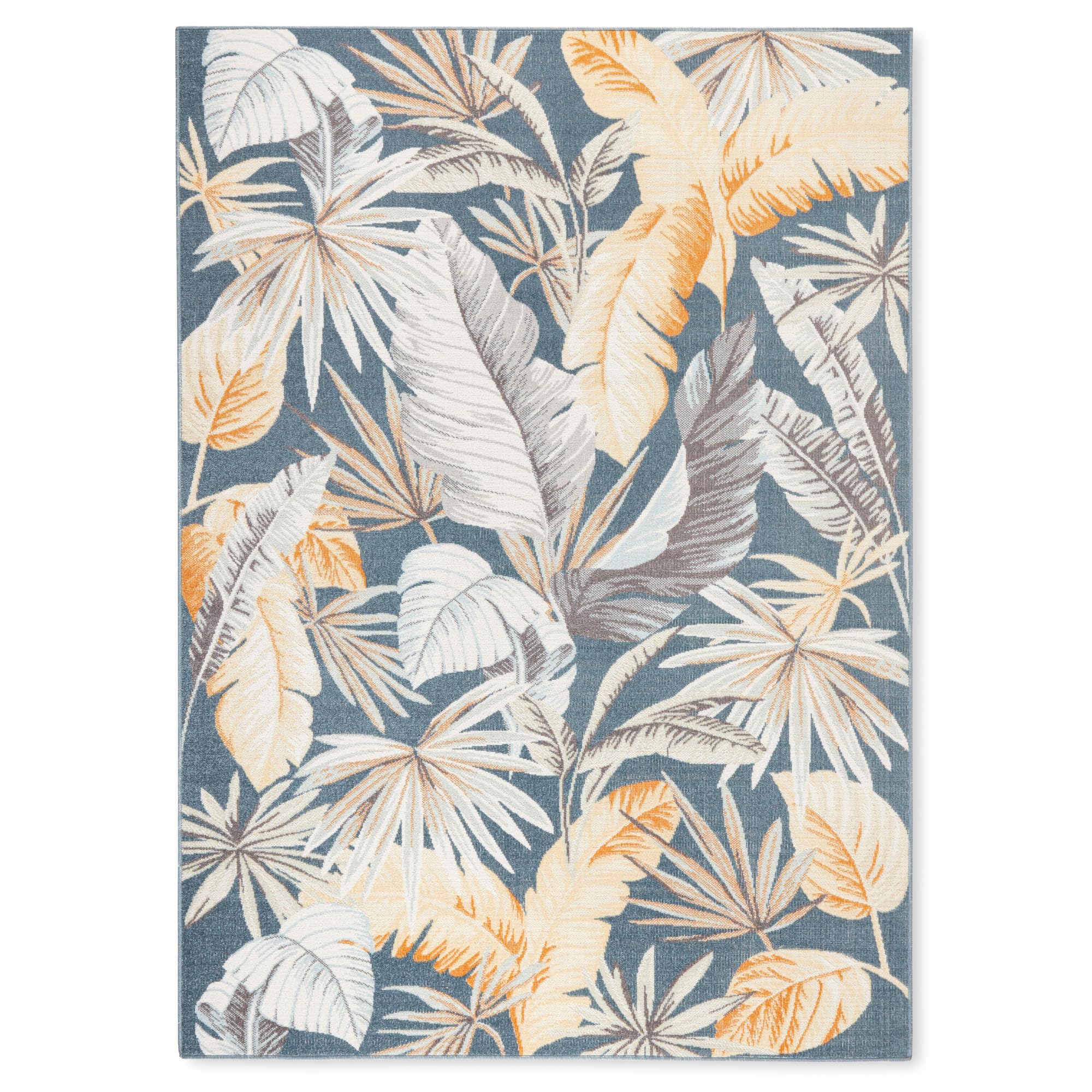 Tommy Bahama Abaco Tropical Foliage Indoor Outdoor Area Rug, Leaf Coastal Design, UV Fade Resistant, Dark Blue, 66x92
