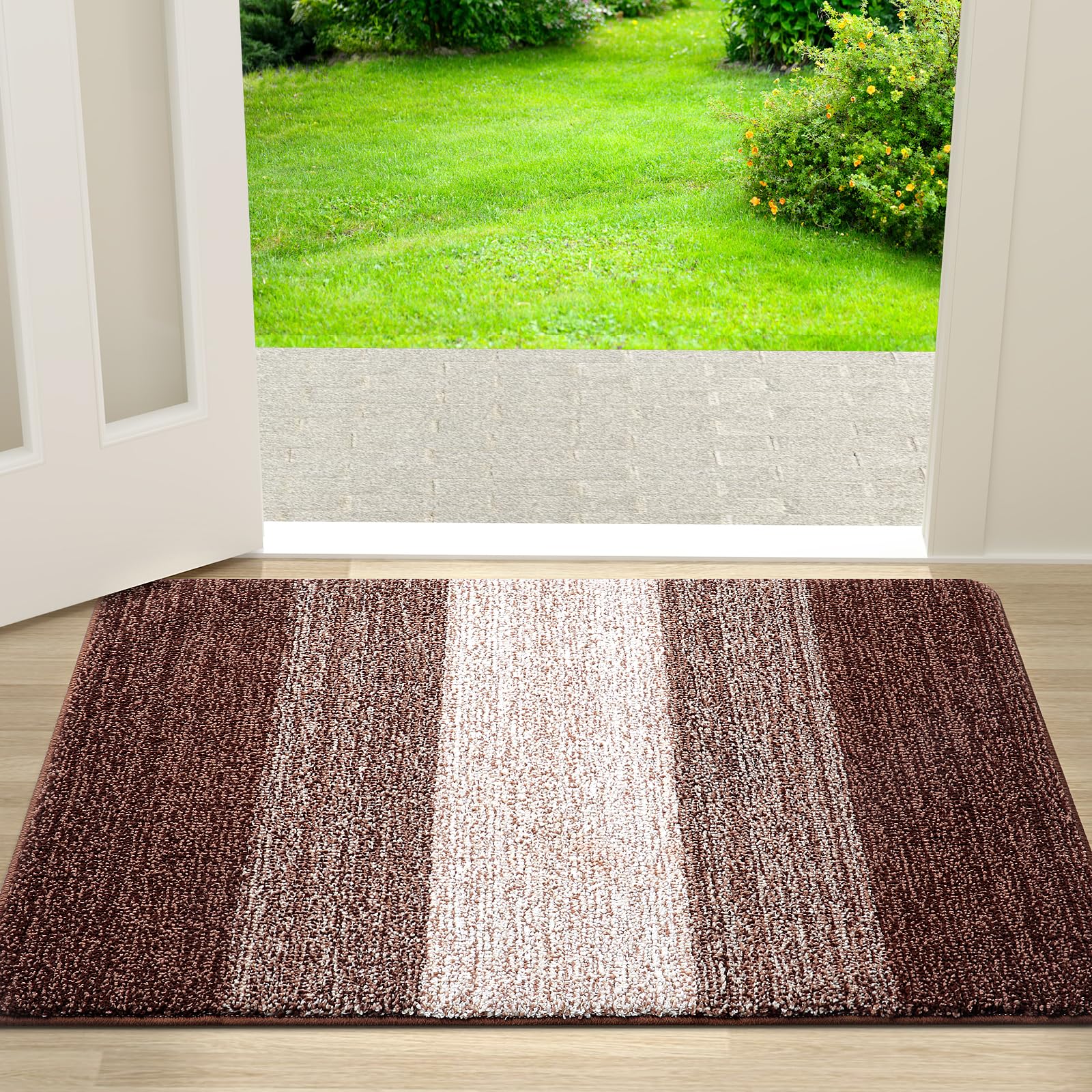 Kitinjoy Indoor Door Mat, 30x17 Non-Slip Absorbent Dirt Trapper Entrance Mat, Low-Profile Washable Inside Floor Mat, Sturdy Soft