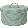 Sea Team Round Cotton Rope Storage Basket with Lid, Lidded Woven Storage Bin, Nursery Storage Container, Diaper Caddy, Baby Show