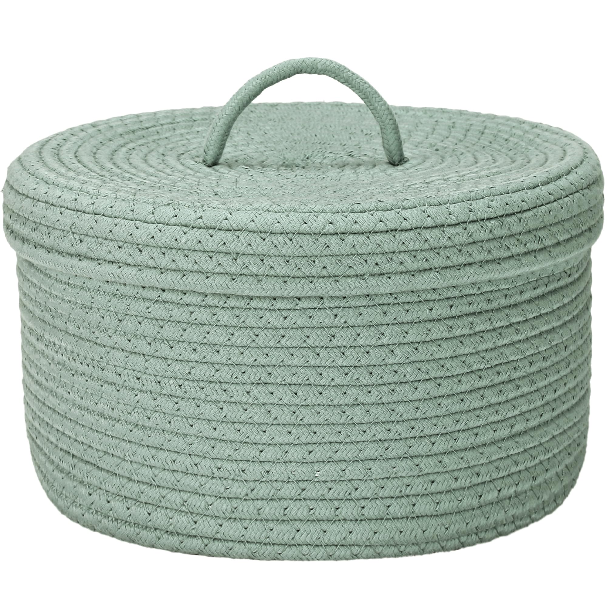 Sea Team Round Cotton Rope Storage Basket with Lid, Lidded Woven Storage Bin, Nursery Storage Container, Diaper Caddy, Baby Show