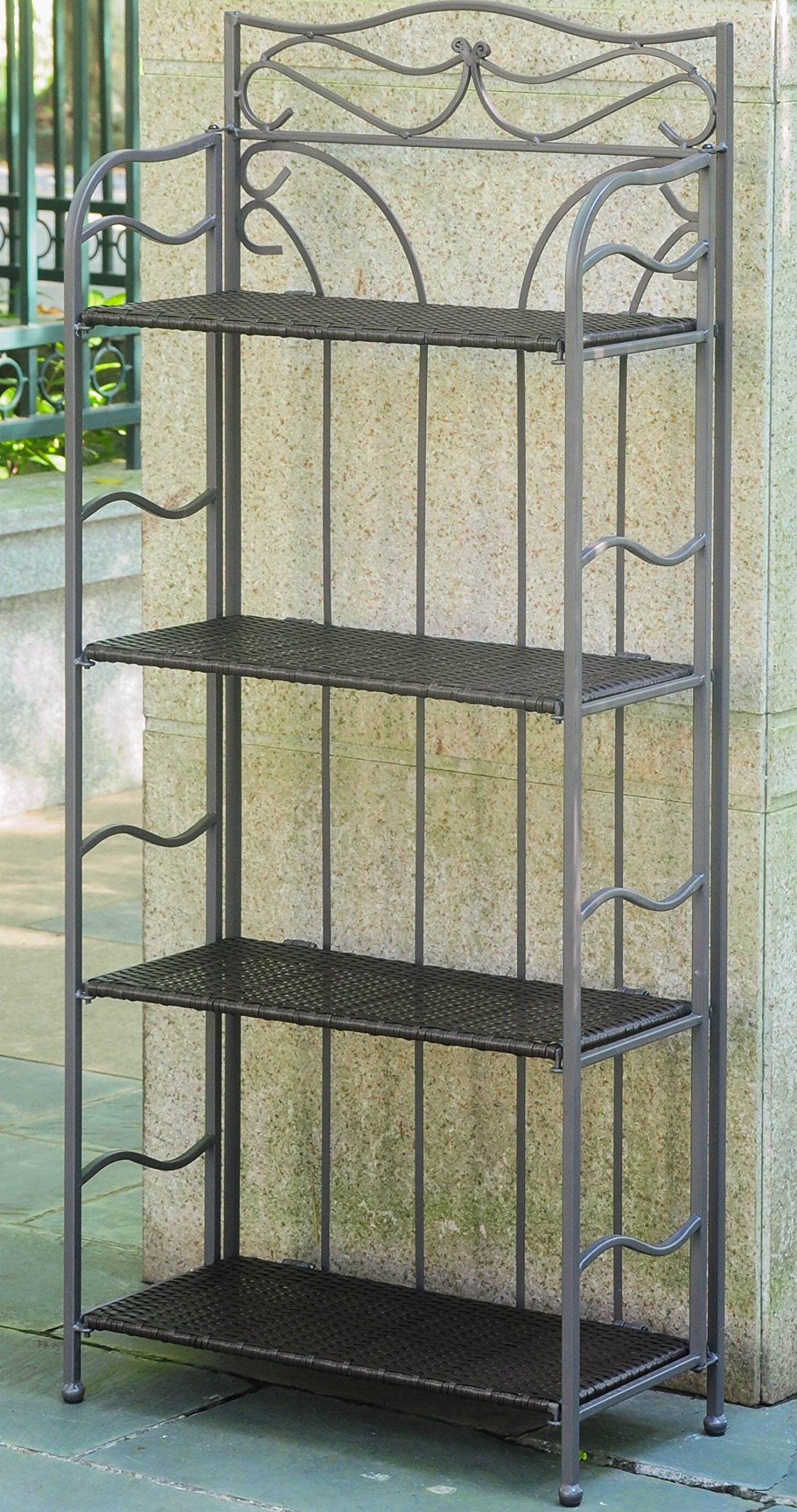International Caravan Wicker Resin 4-Tier Folding Baker Rack