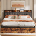 LIKIMIO California King Size Bed Frame, Storage Headboard with Charging Station, Platform Bed with Drawers, No Box Spring Needed