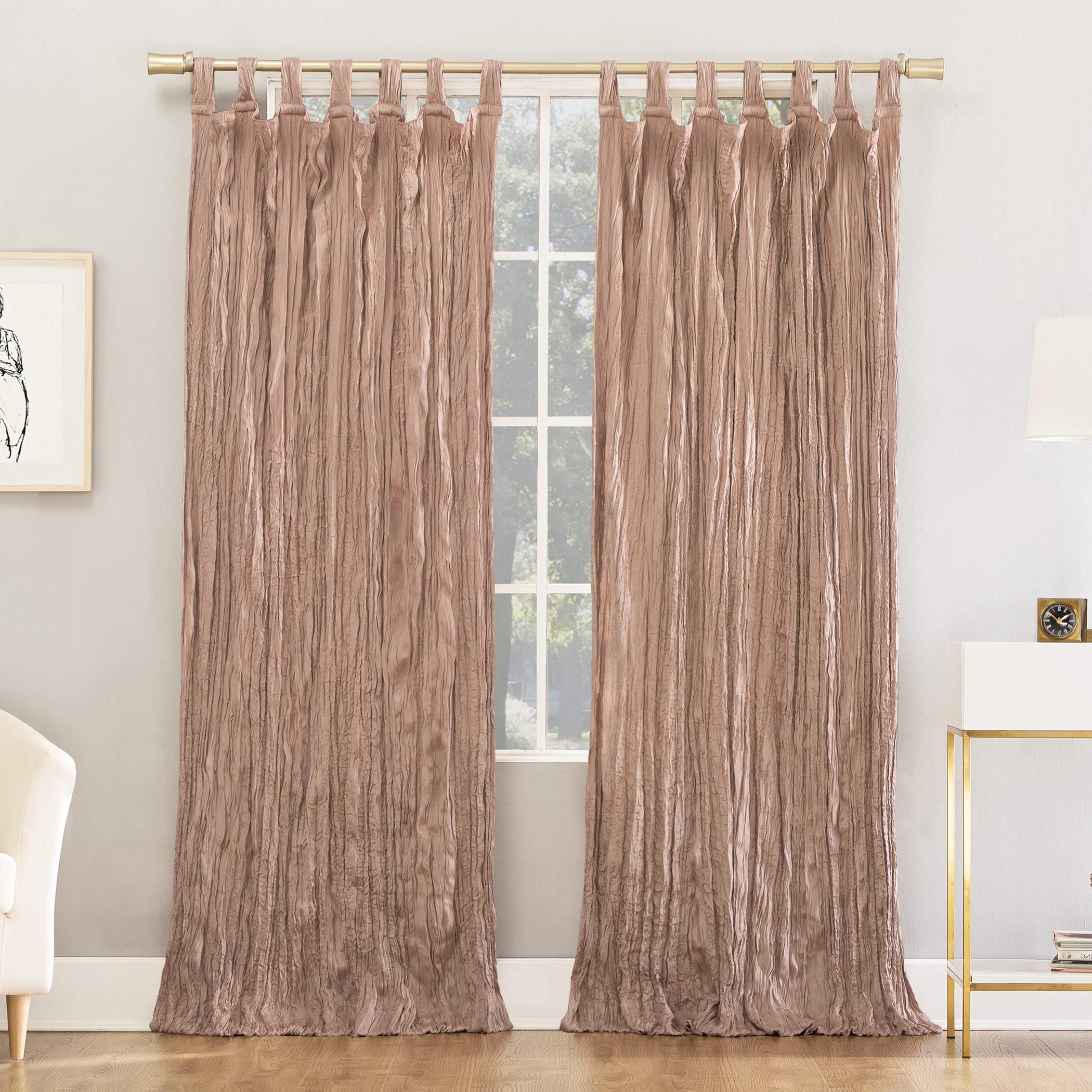 No. 918 Odelia Distressed Velvet Semi-Sheer Tab Top Curtain Panel, 50 x 84, Blush Pink