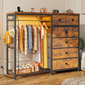 49.2  W Dresser for Bedroom with Hanging Rack 6 Drawers Dresser with LED Lights & Charging Station, Fabric Dressers & Chest of D