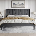 HOOMIC King Size Platform Bed Frame with Geometric Wingback Headboard, Wooden Slats Support, No Box Spring Needed, Modern Style 