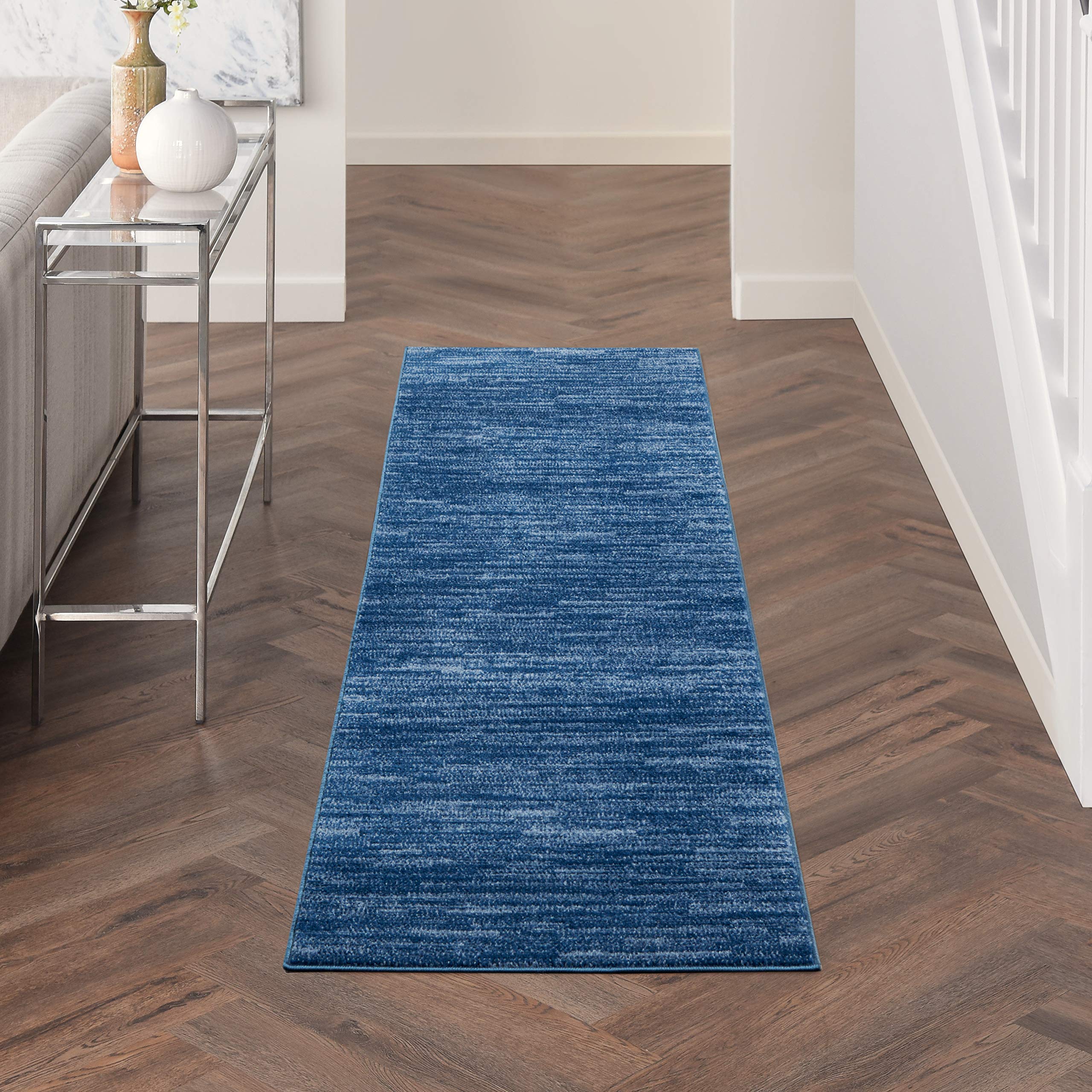 Nourison Essentials Indoor/Outdoor Navy Blue 22 x 76 Area Rug, Easy Cleaning, Non Shedding, Bed Room, Living Room, Dining Room