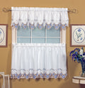 Todays Curtain Verona Reverse Embroidery Tier, 36, White/Blue