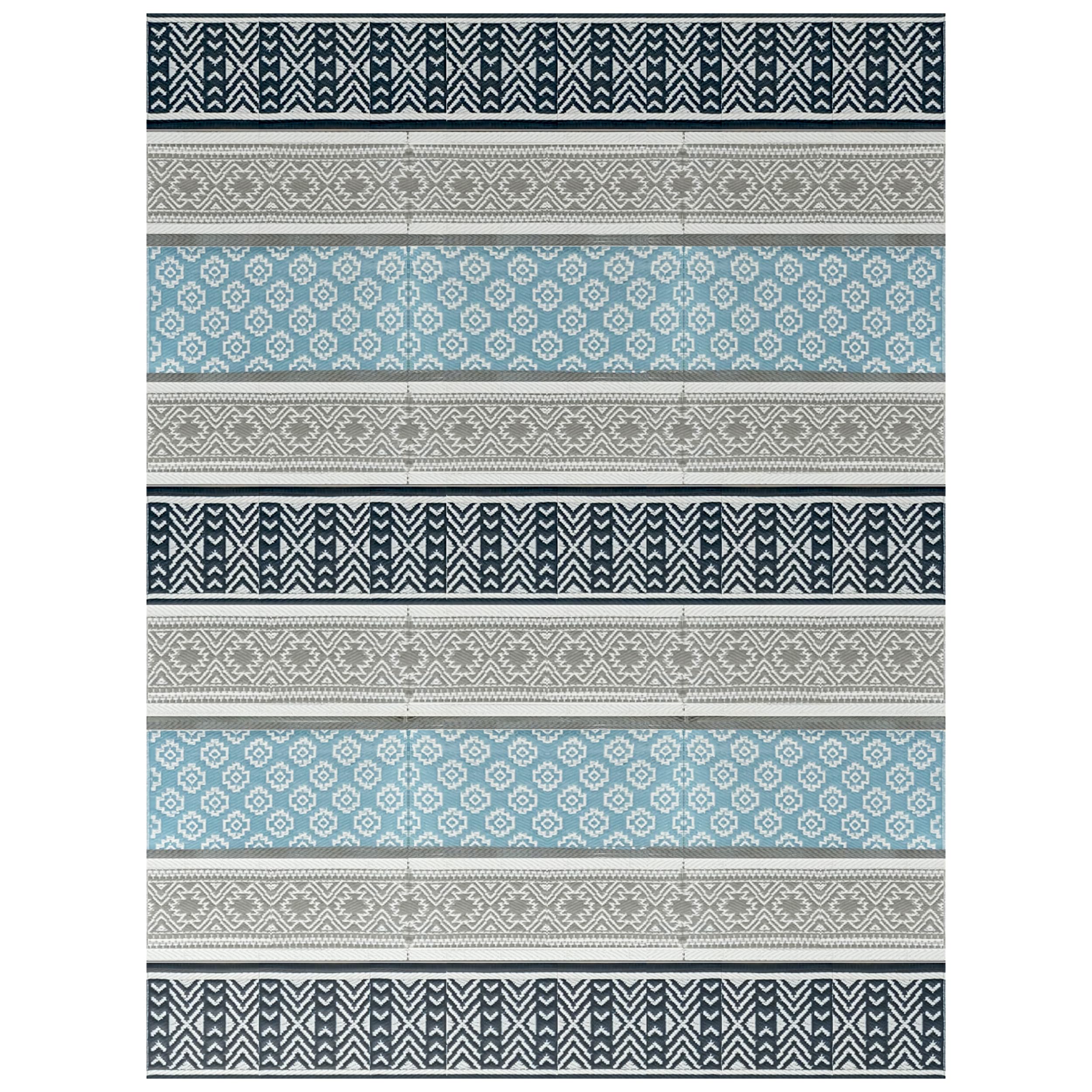 BalajeesUSA Outdoor Plastic Patio Rugs - 9x12, Grey, Teal Durable and Affordable Multipurpose Woven Plastic Straw All-Weather an