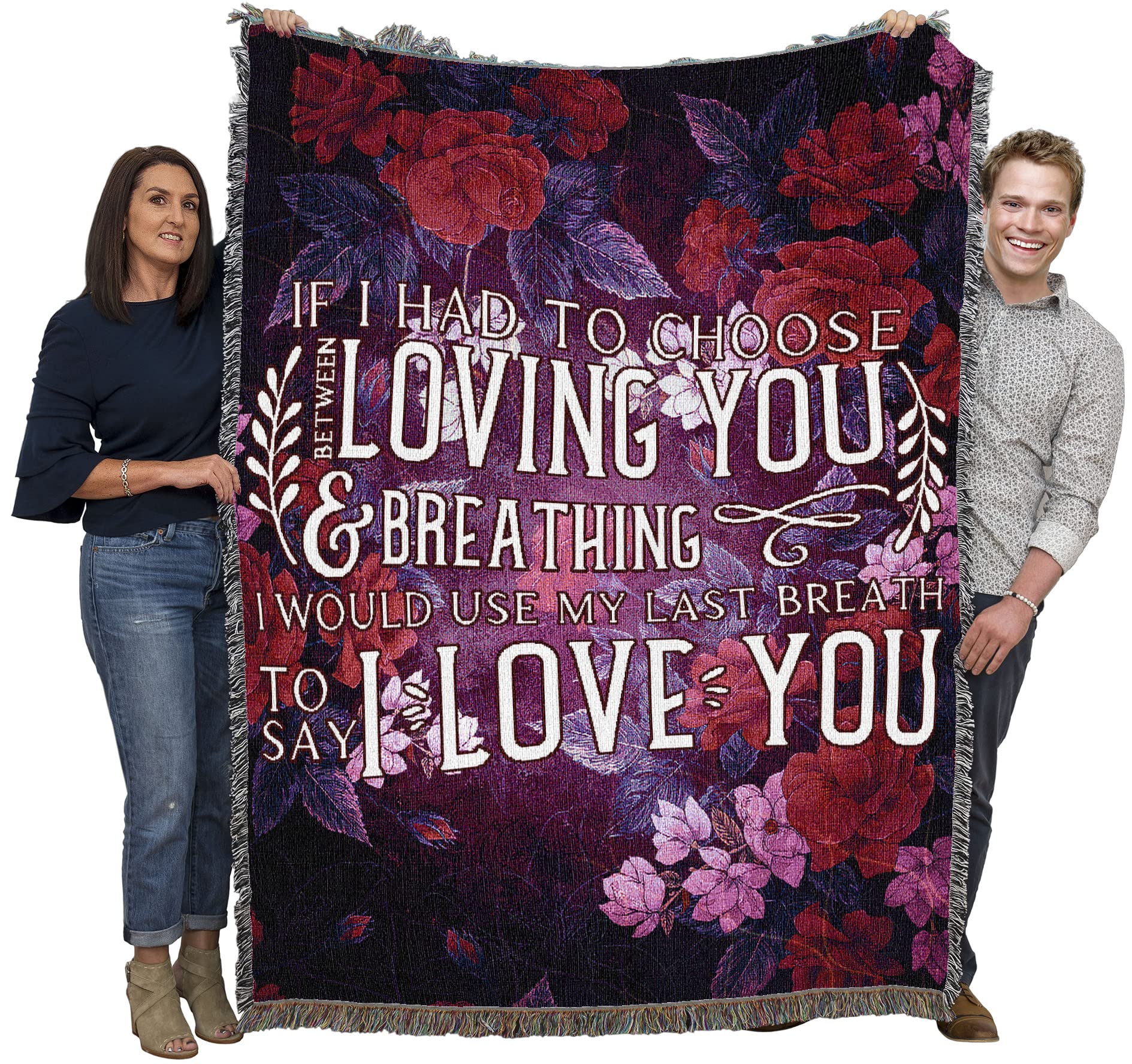 Breathing Loving You Blanket Purple - Gift Tapestry Throw Woven from Cotton - Made in The USA (72x54)