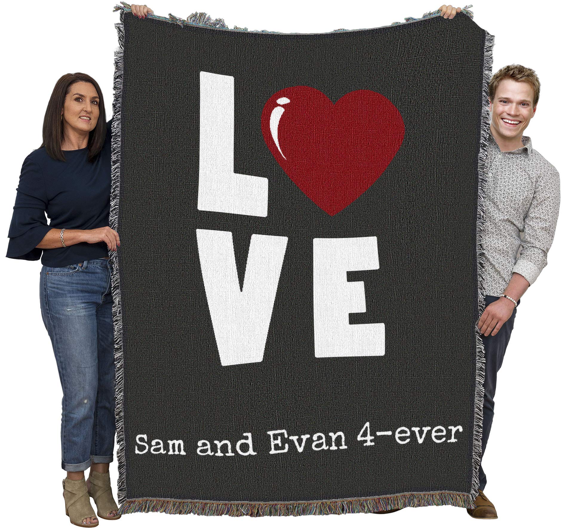 Pure Country Weavers Love with a Heart Blanket - Personalized - Custom Gift Tapestry Throw Woven from Cotton - Made in The USA (