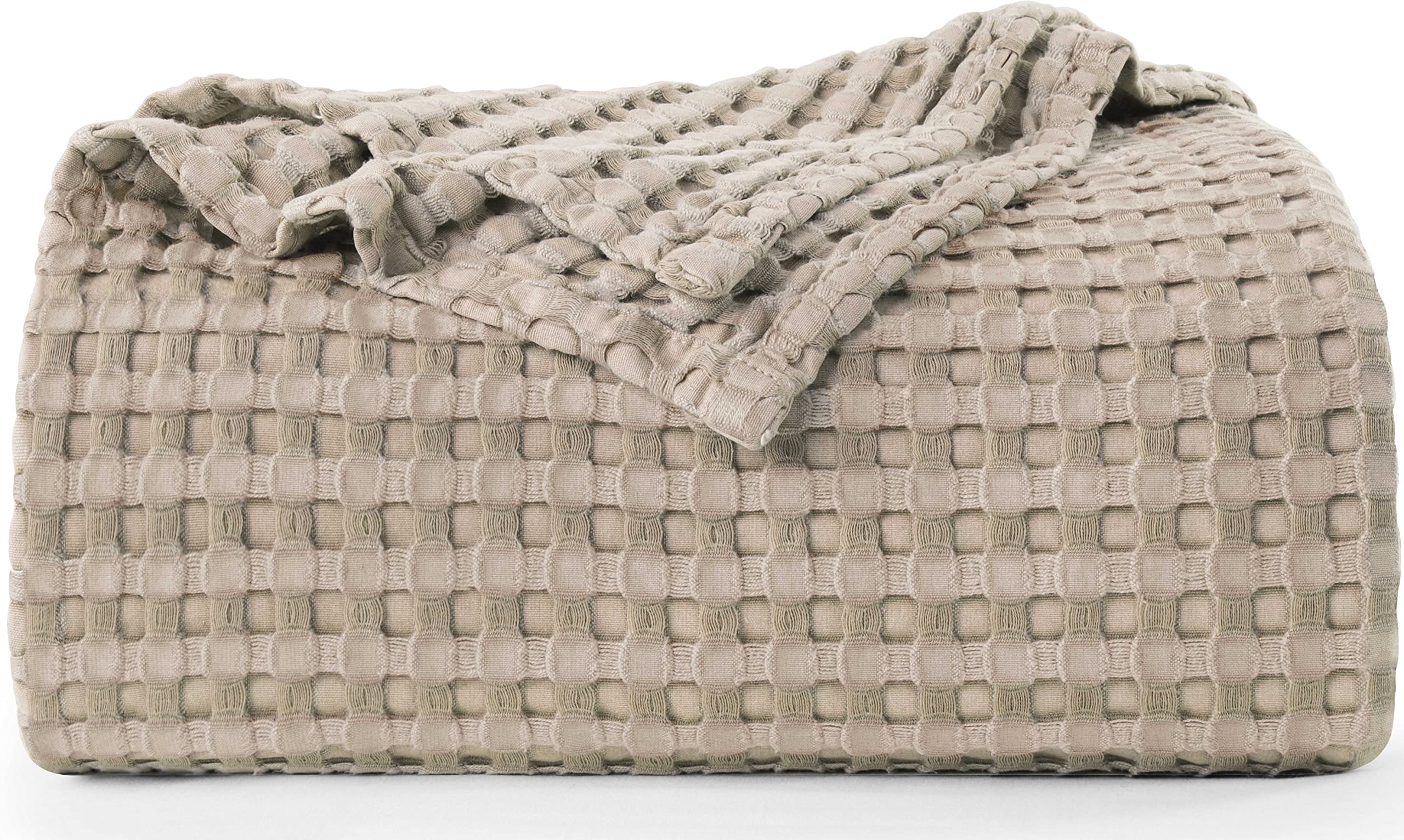 Utopia Bedding Cotton Waffle Blanket 300 GSM (Khaki - 90x108 Inches) Soft Lightweight Breathable Bed Blanket King Size Layering 