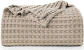 Utopia Bedding Cotton Waffle Blanket 300 GSM (Khaki - 90x90 Inches) Soft Lightweight Breathable Bed Blanket Queen Size Layering 