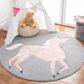 SAFAVIEH Carousel Kids Collection 67 Round Grey/Pink CRK163F Unicorn Non-Shedding Playroom Nursery Bedroom Area Rug