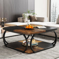 Tribesigns Square Coffee Table with 2 Tiers, 40 inches Low Farmhouse Coffee Table with Wood Storage Shelf Heavy Duty Metal Curve