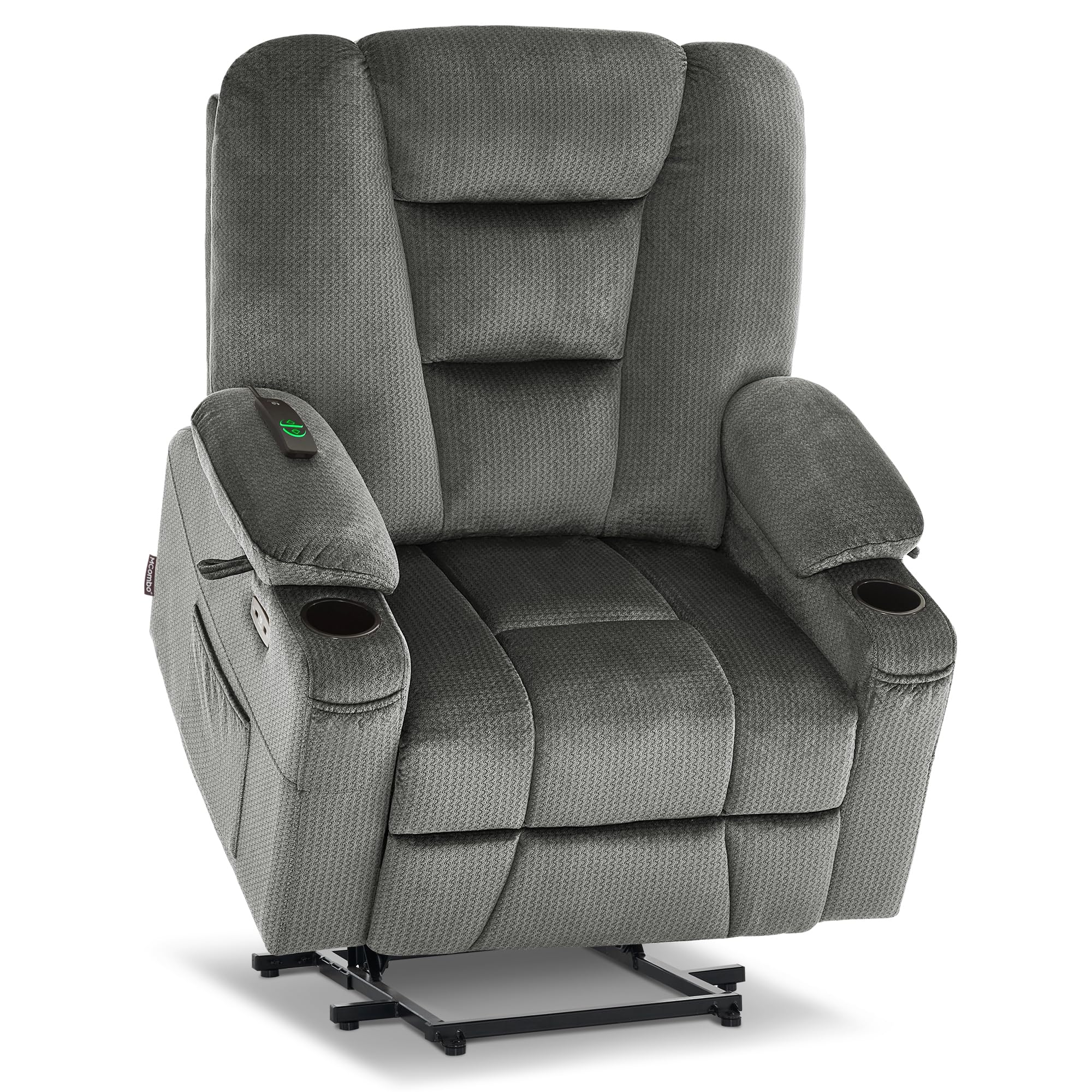 MCombo Small-Wide Power Lift Recliner Chair Sofa with Massage and Heat for Elderly People Petite, USB Ports, Side Pockets, Fabri