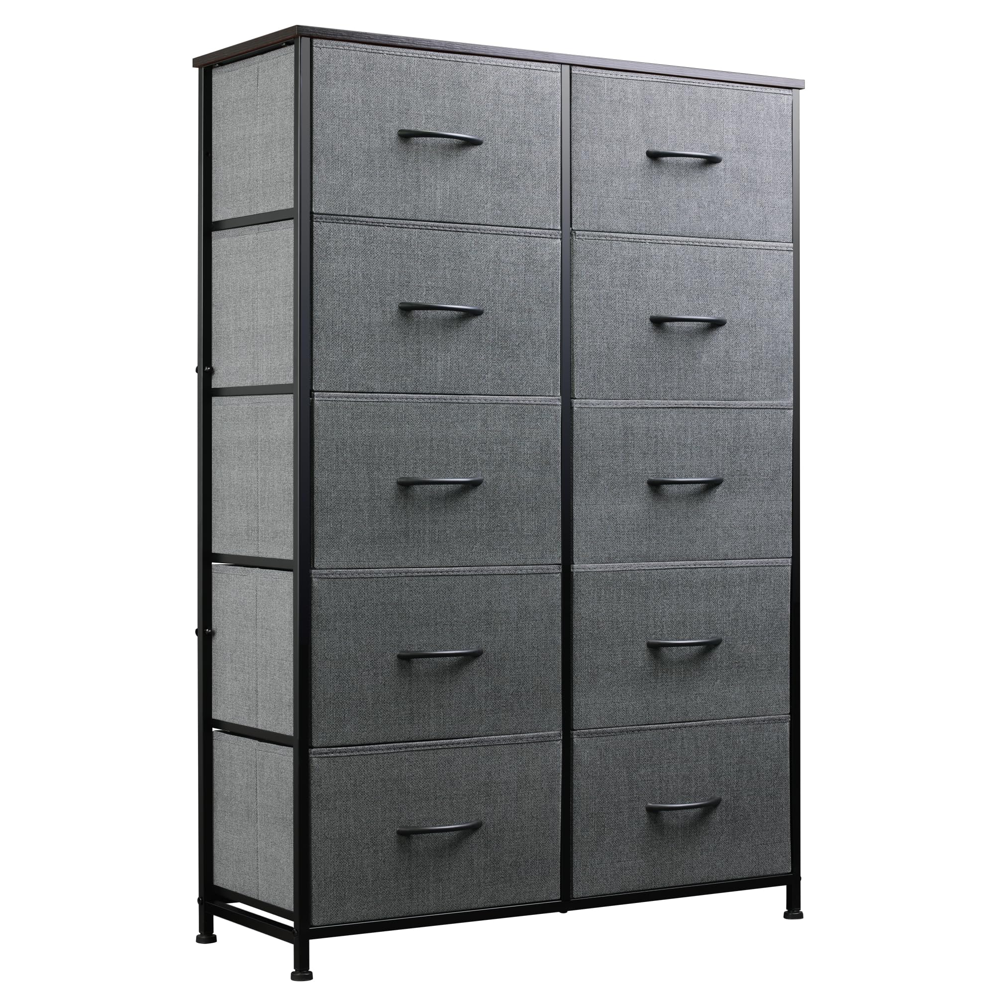 WLIVE Grey Dresser for Bedroom with 10 Fabric Drawers, Tall Organizer Units for Living Room, Clothing, Closet, Storage Tower wit