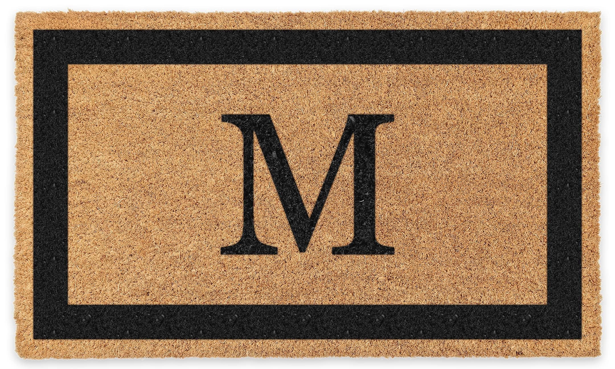 Coco Mats N More Black Single Bordered Monogrammed Coco Doormat 18 x 30 with Vinyl Backing | Personalized Door Mat for Home Ent