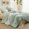 Bedsure Oversized Queen Comforter Set - 7 Pieces Sage Greeen Oversized Queen Bedding Set for All Seasons, Boho Contrasting Desig