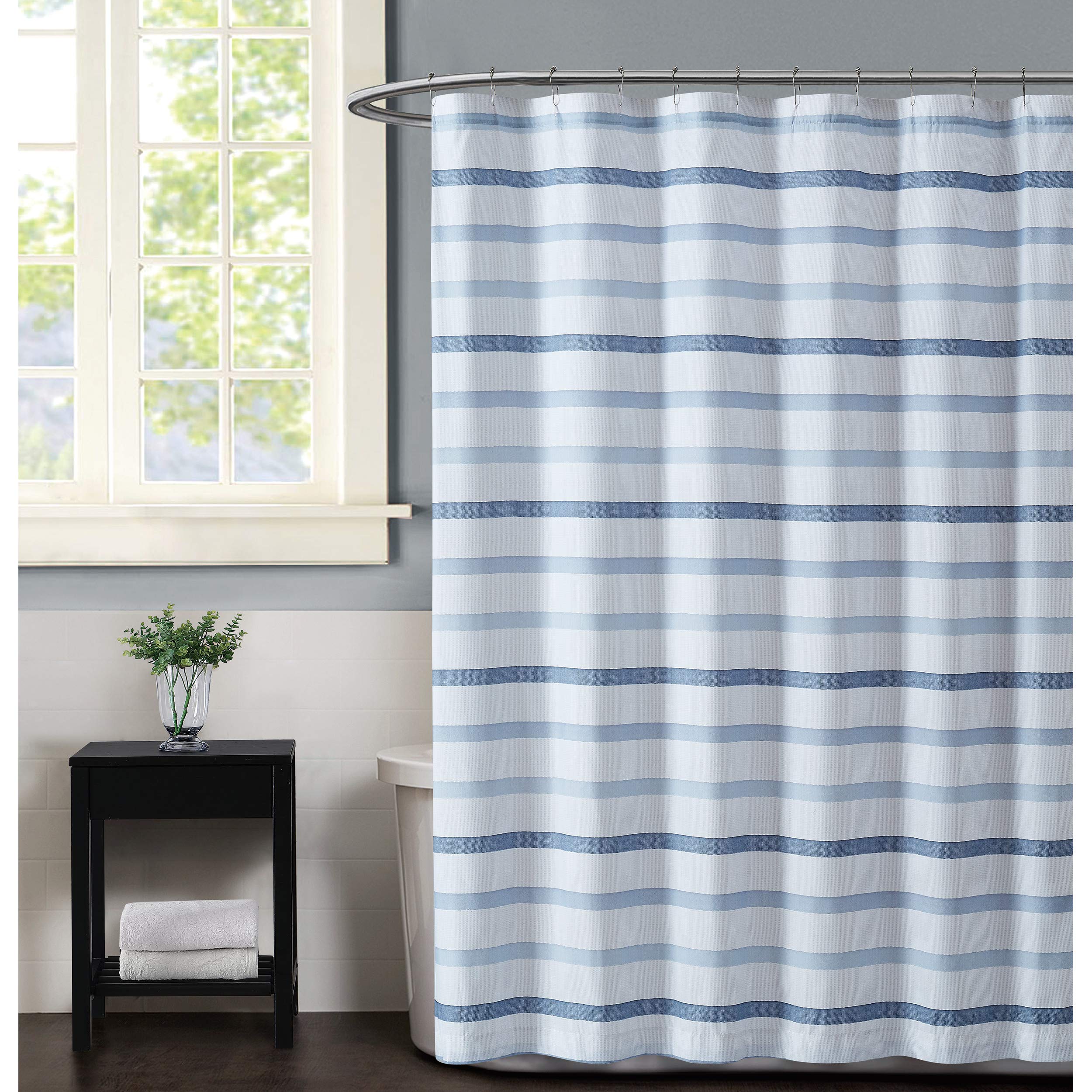 Truly Soft Everyday - 72 Square Shower Curtain - Waffle Stripe - White/Blue