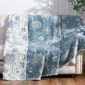 jinchan Boho 100% Cotton Muslin Twin Size 60x80 Inches Blanket Lightweight 4-Layer Quilted Soft Blue and White Floral Throw Blan
