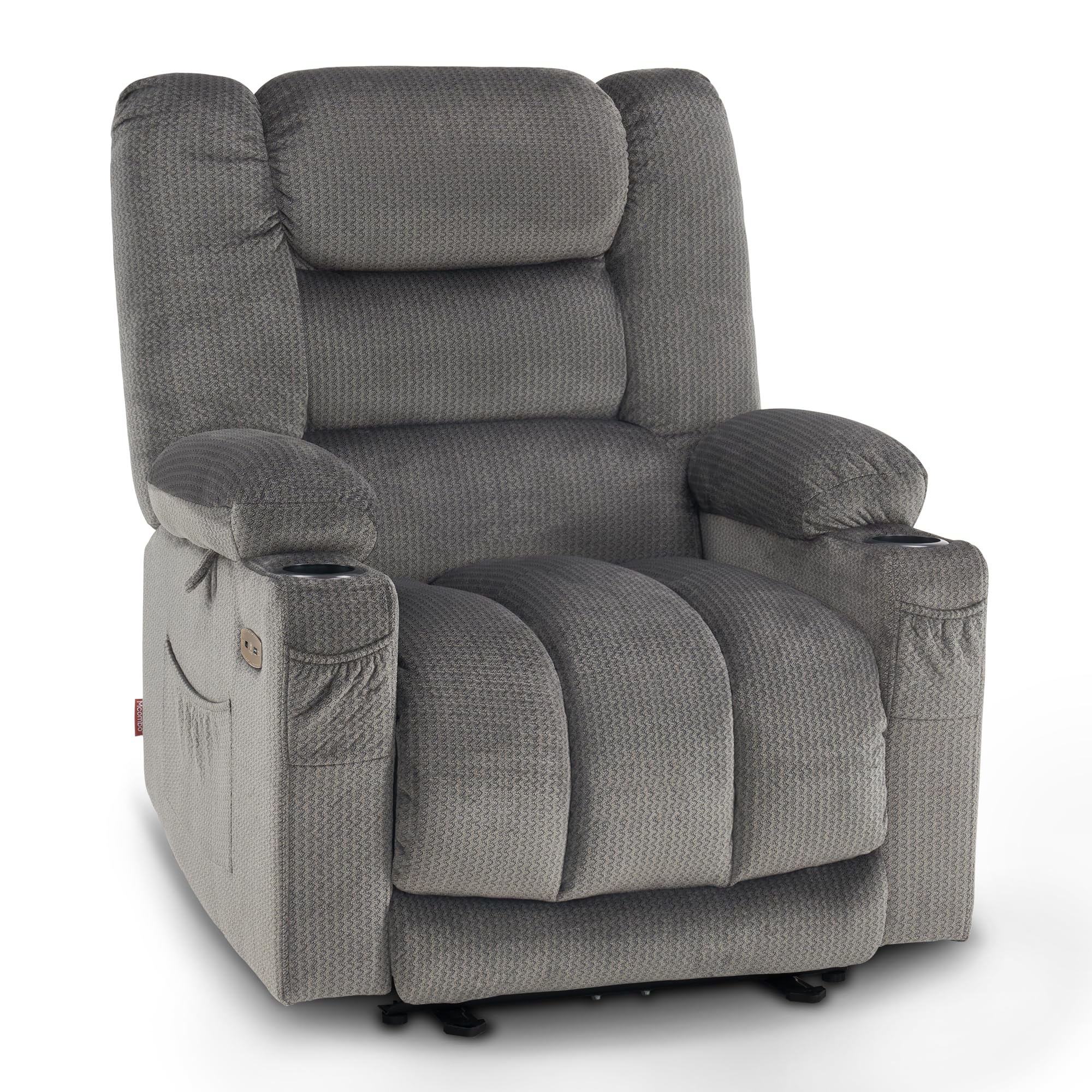 MCombo Large Power Recliner Chair with Heat and Vibration, USB Ports, Cup Holders, Electric Reclining for Living Room PR670 (Gra