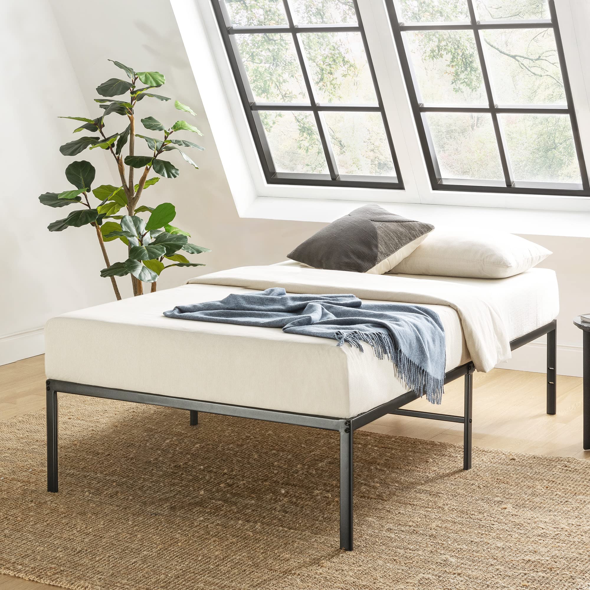 Best Price Mattress 16 Inch Metal Platform Bed Frame, Heavy Duty Steel Slats, Black, Twin