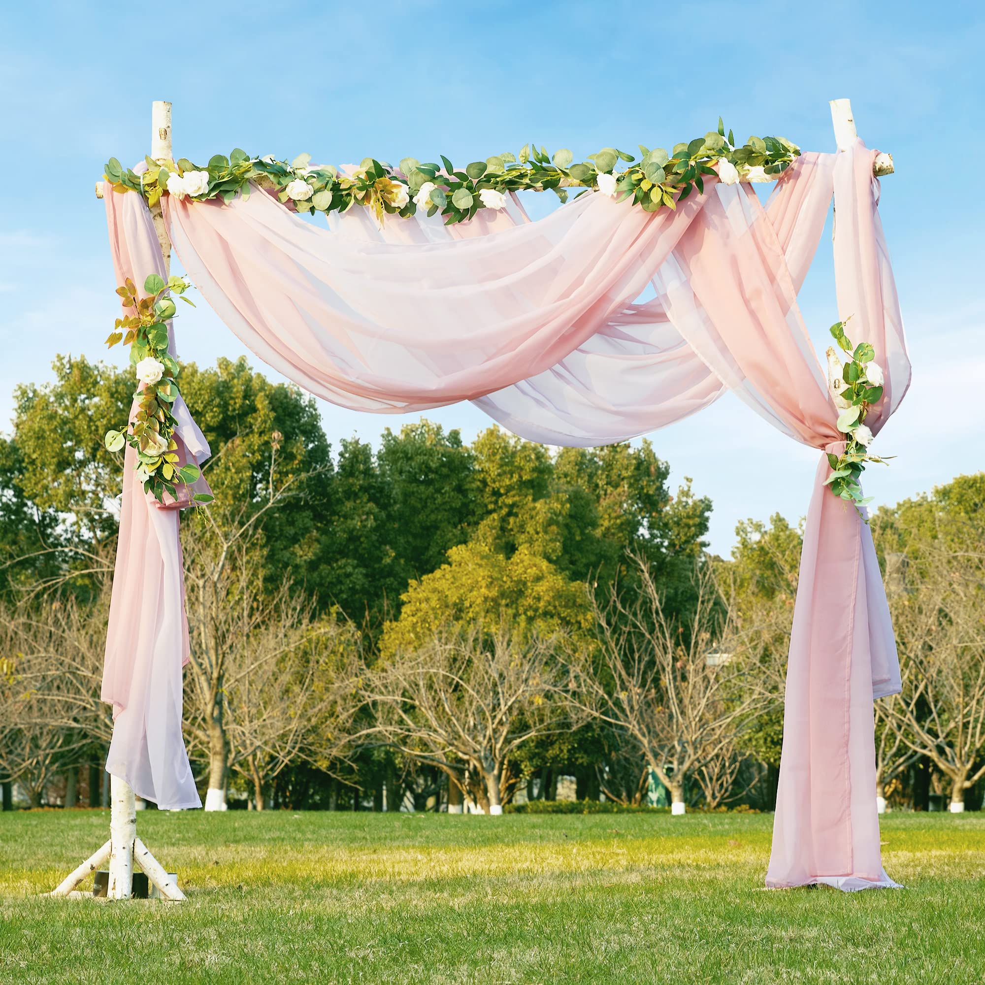 NICETOWN Romantic Wedding Ceremony Arch Decor Scarfs, Pink Ombre Sheer Scarf Curtains Window Valances for Girls Room/Bed Canopy/