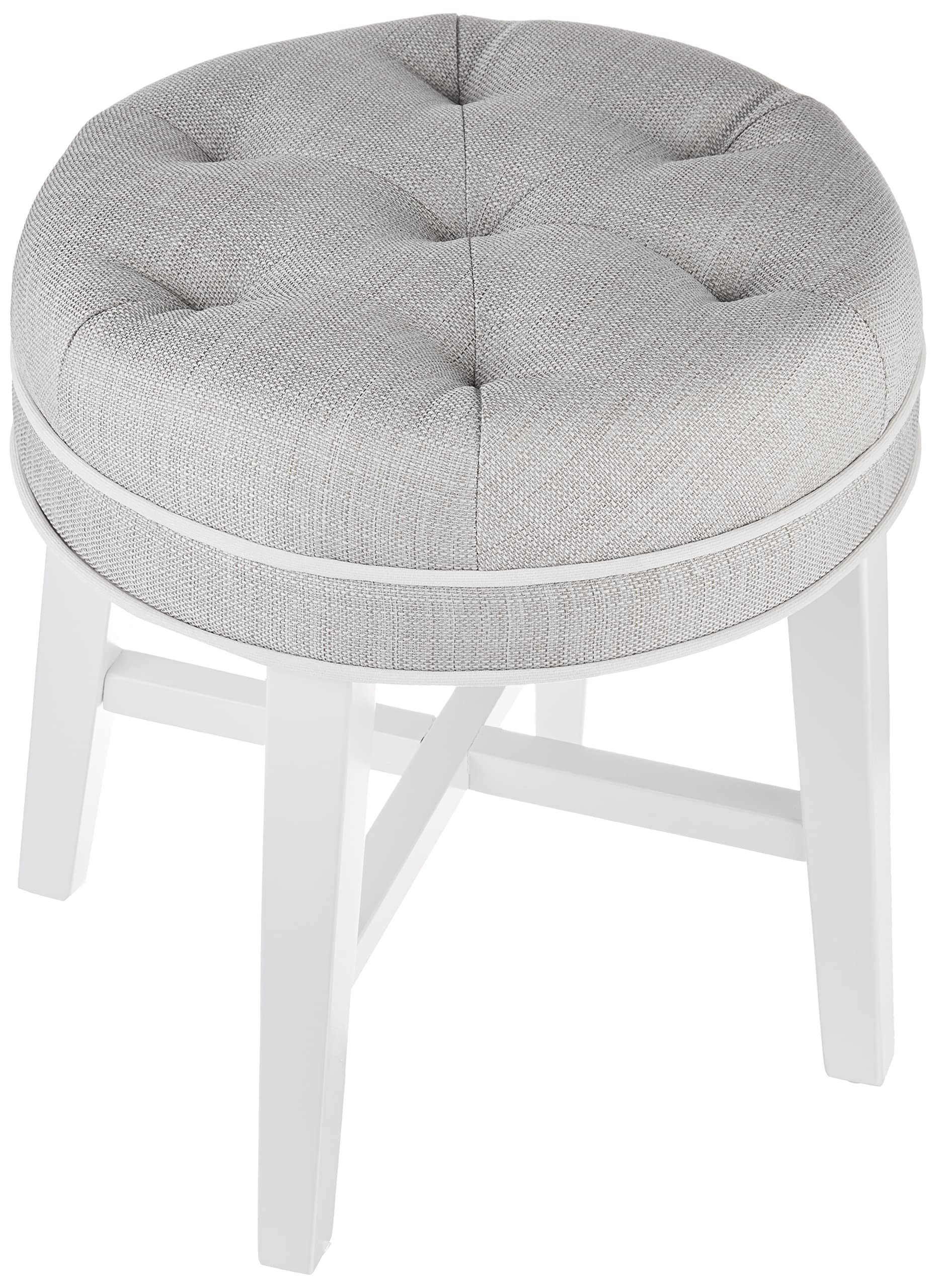 Hillsdale, Sophia Round Tufted Wood and Upholstered Backless Vanity Stool for Makeup Room or Bathroom, Gray