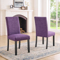 Roundhill Furniture Biony Fabric Dining Chairs with Nailhead Trim, Set of 2, Purple