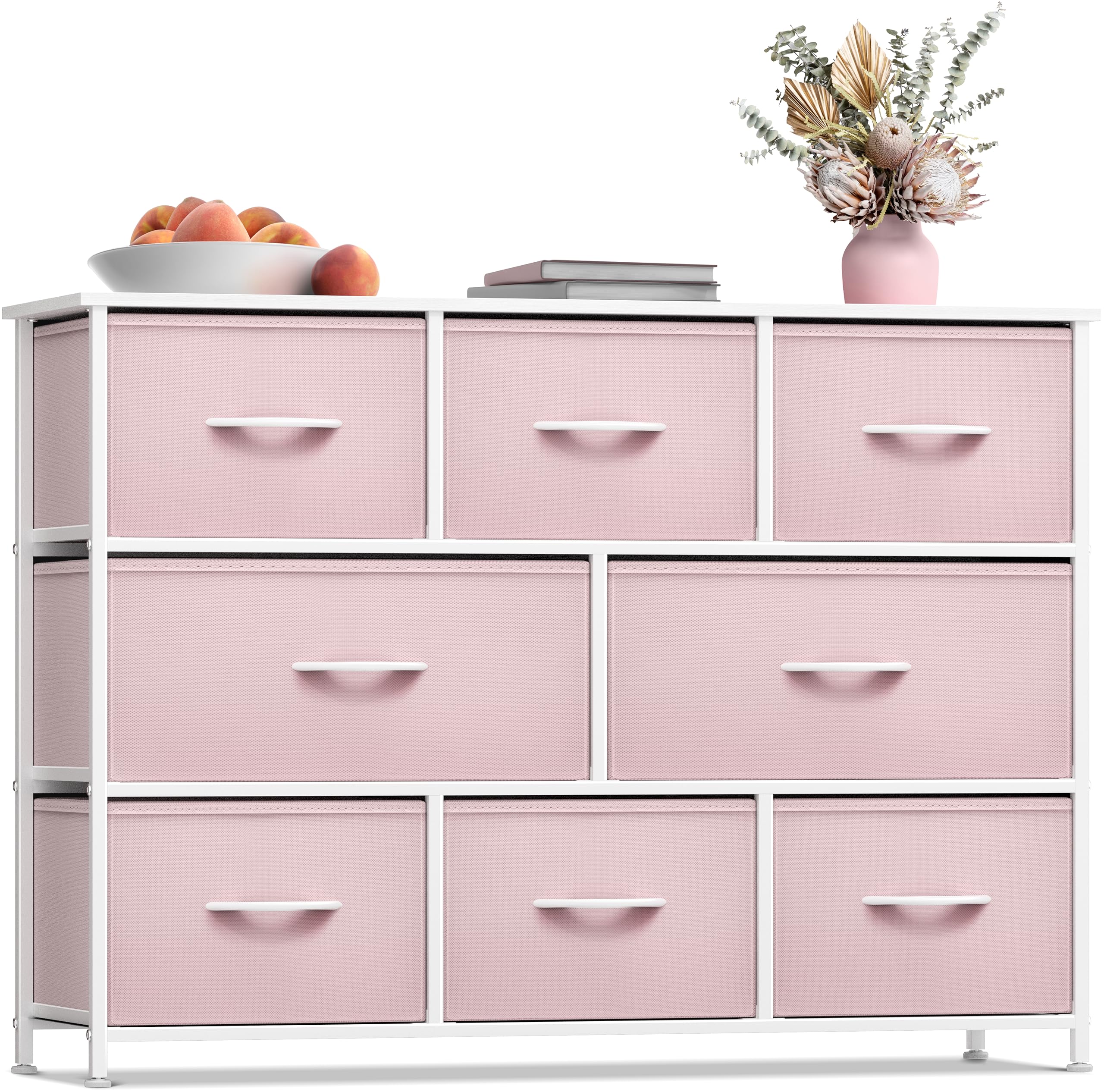 Sorbus Kids Dresser with 8 Drawers - Chest Organizer Unit with Steel Frame Wood Top & Handle, Fabric Bins for Clothes - Wide Fur