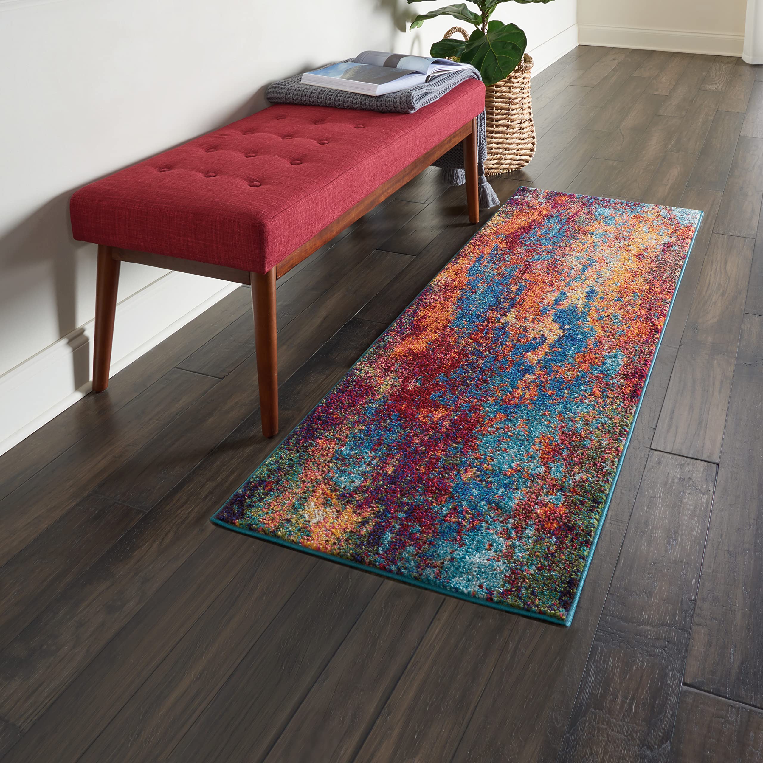 Nourison Celestial Red/Blue Atlantic 22 x 39 Area Rug, Contemporary, Abstract, Easy Cleaning, Non Shedding, Bed Room, Living R