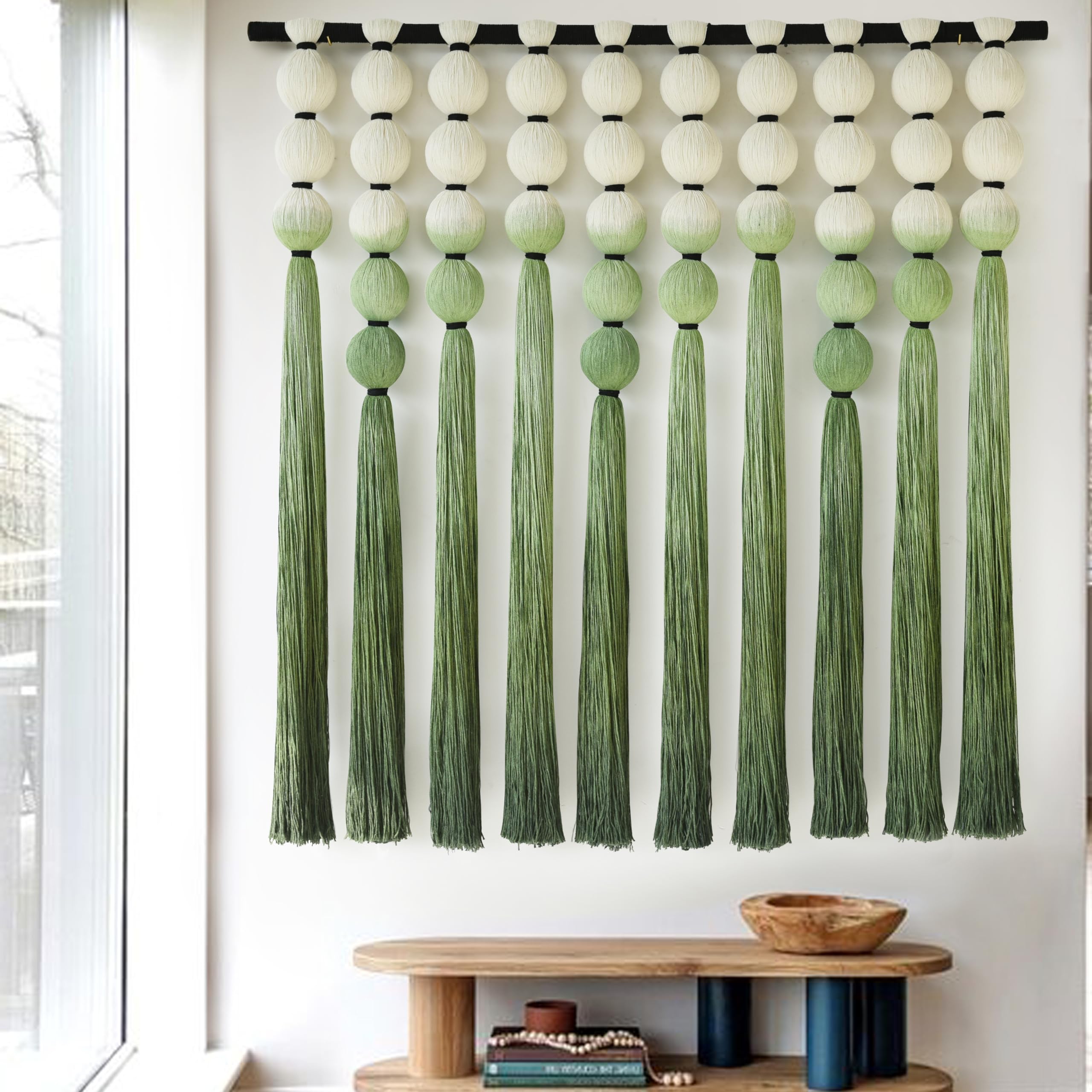 IOWER MacramWall Hanging Macrame Wall Decor Green Dip Dye 39 Wx39 L Sphericity Cotton Textile Wall Art Large Art Yarn Wall Hangi