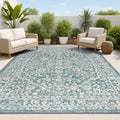 JONATHAN Y Boho Medallion Indoor Outdoor Area Rug 5X8 Teal/Gray, Malta Textured Weave for Backyard, Patio, Porch, Easy-Cleaning,