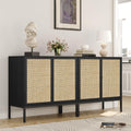 Yechen Set of 2 Sideboard Cabinet with Natural Rattan Decorated Doors, 63  Rattan Cabinet, Accent Credenza Buffet Console Table,