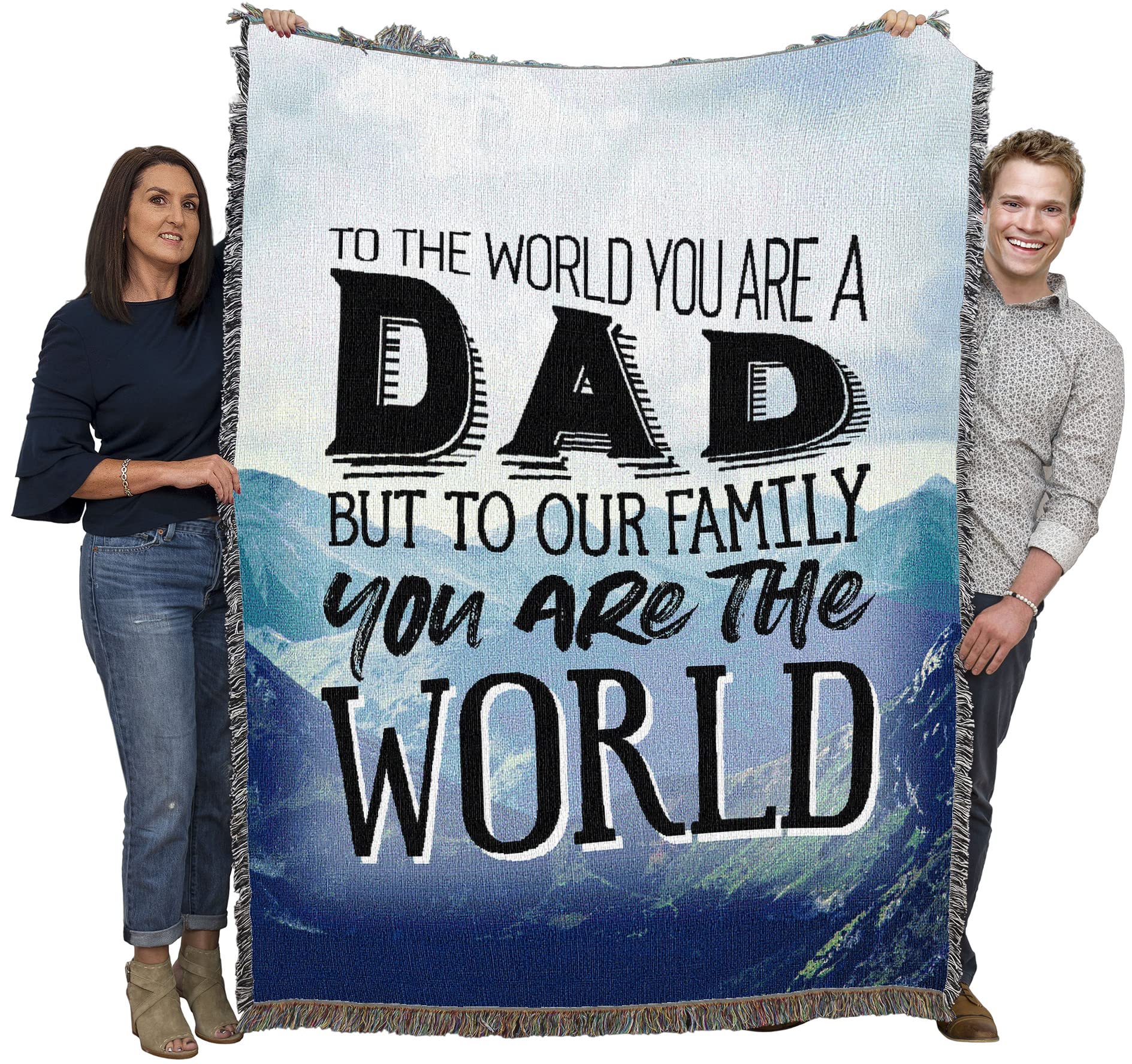 Pure Country Weavers Dad - You are The World Blanket Blue Mountains - Gift Tapestry Throw Woven from Cotton - Made in The USA (7