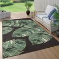 Tropical Outdoor Rug Jungle Leaves Design for Patio in Black Green, Size: 2 x 33
