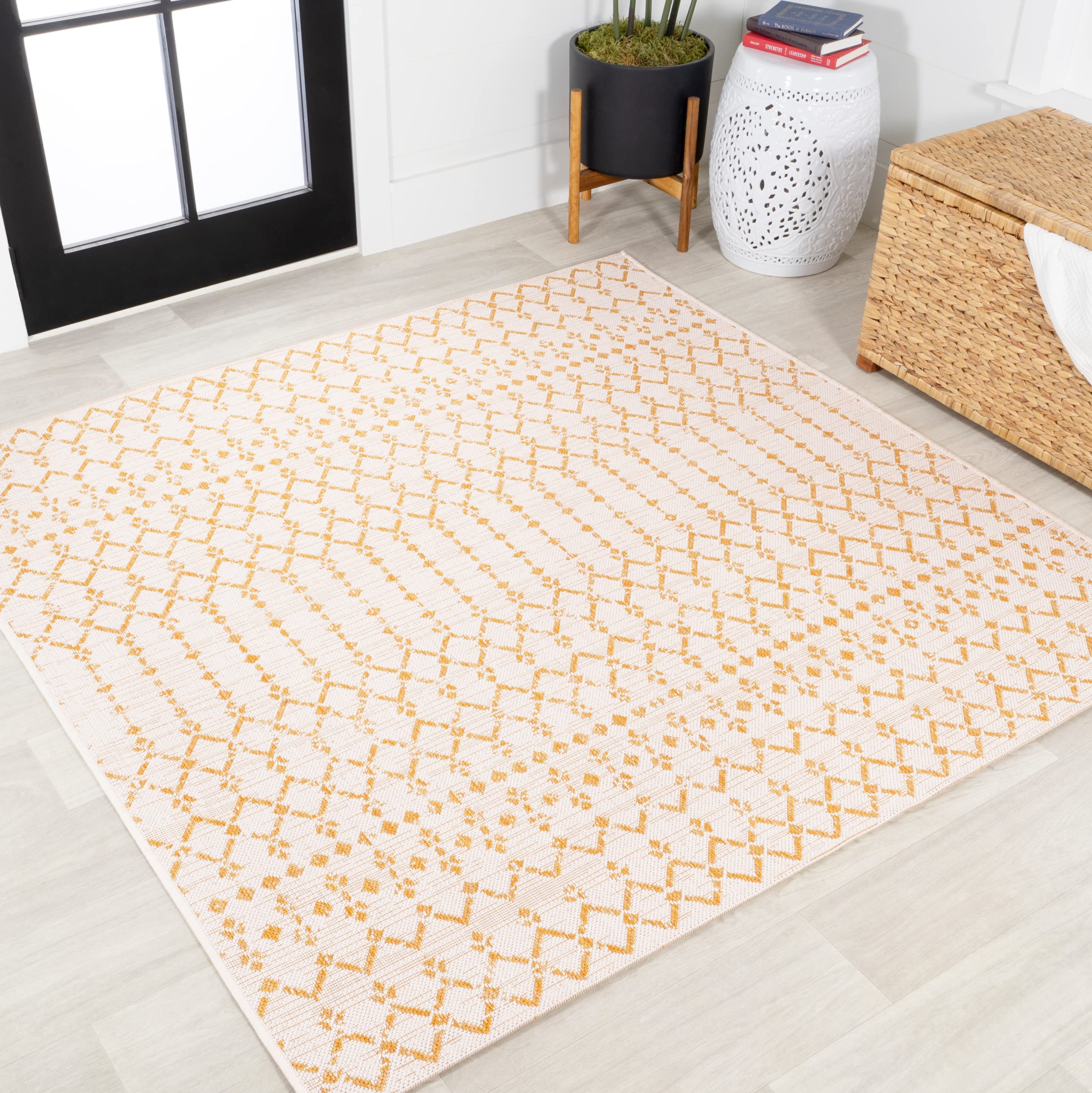 JONATHAN Y SMB108J-5SQ Ourika Moroccan Geometric Textured Weave Indoor Outdoor Area Rug, Bohemian, Rustic, Scandinavian Easy Cle